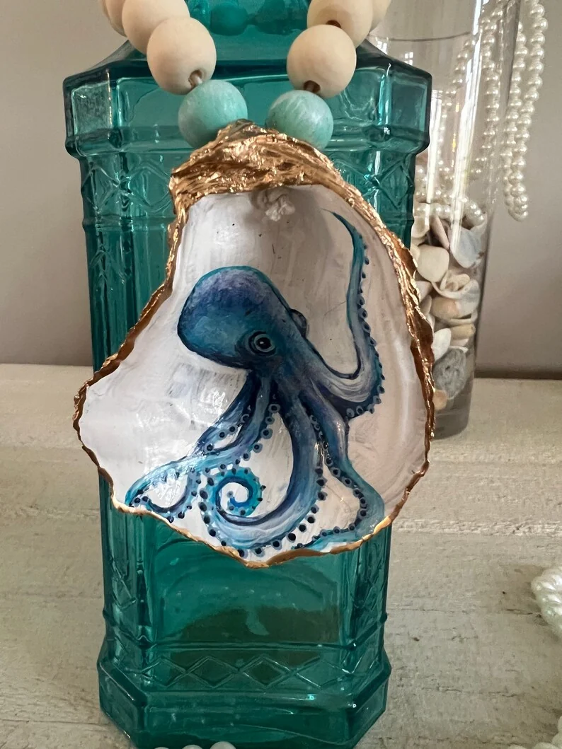 Hand Painted Octopus Shell Wine/bottle Jewelry, photo 2
