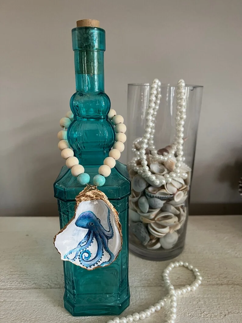 Hand Painted Octopus Shell Wine/bottle Jewelry, photo 6