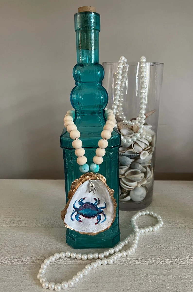 Hand Painted Crab Oyster Shell Wine/Bottle Jewelry, photo 2