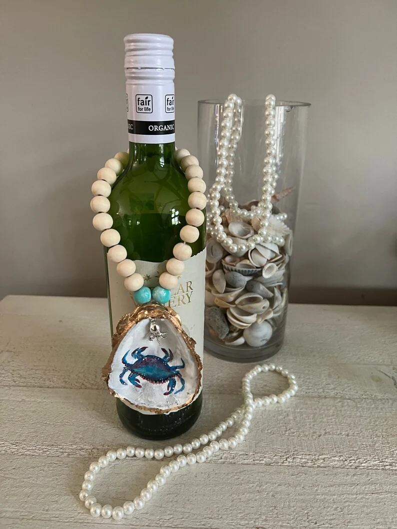 Hand Painted Crab Oyster Shell Wine/Bottle Jewelry, photo 8