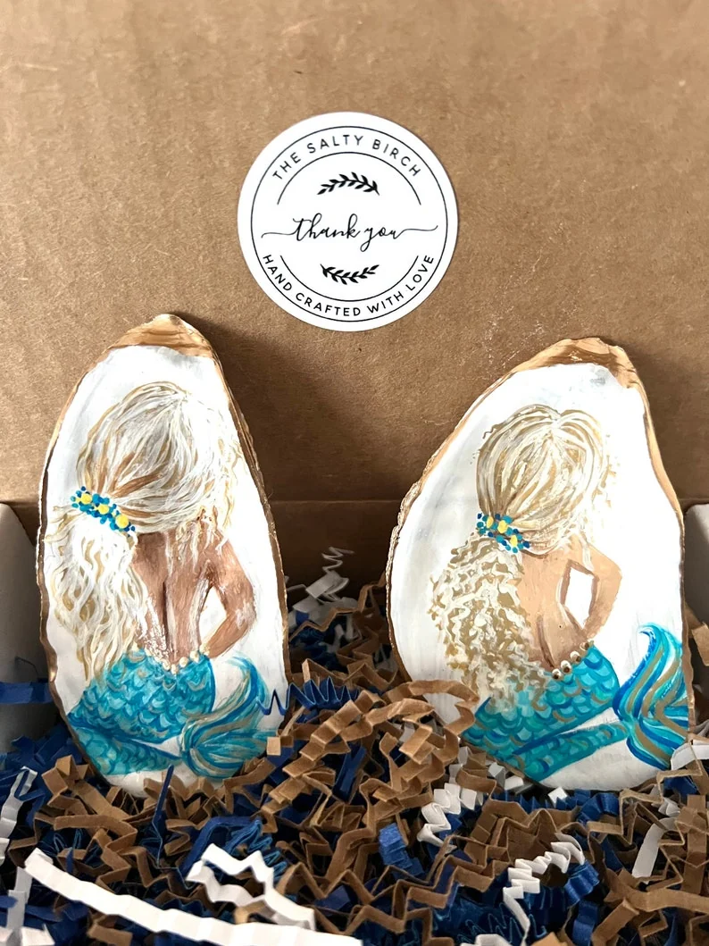 Set of (2) hand painted mermaid napkin rings, photo 5