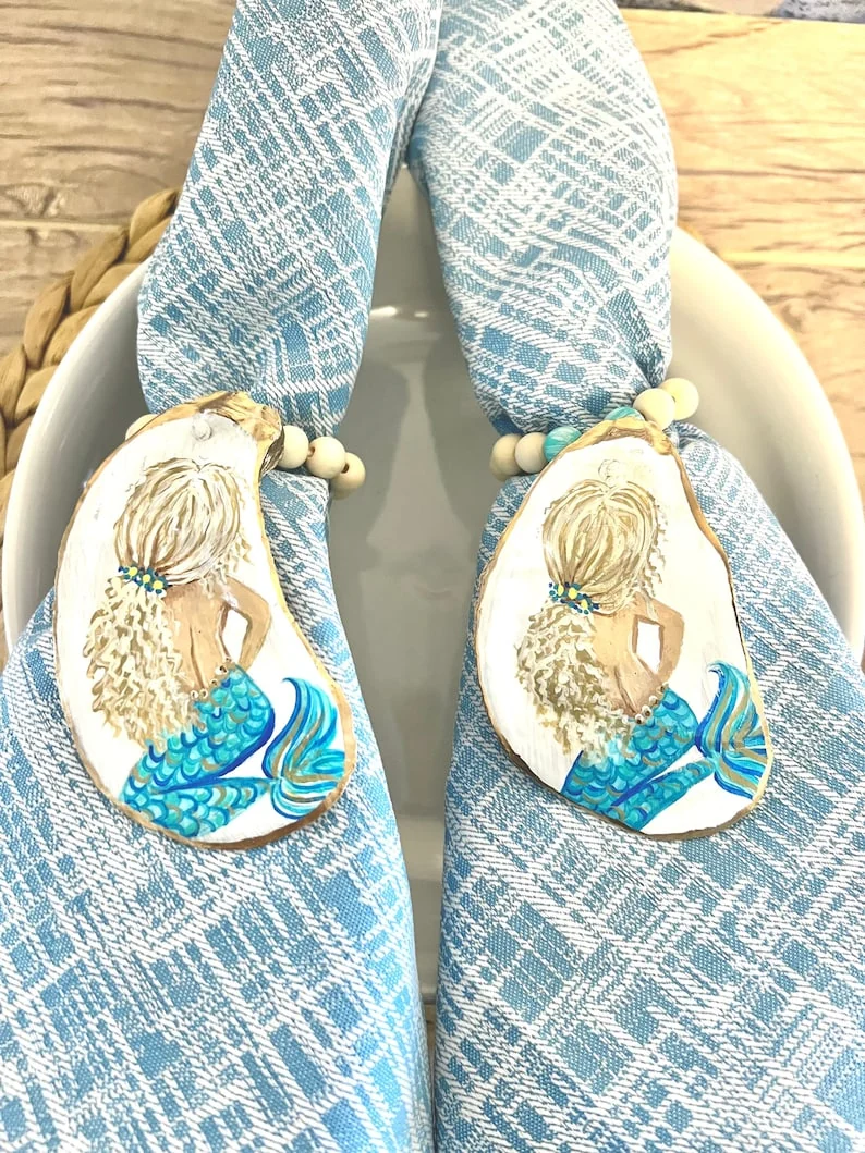 Set of (2) hand painted mermaid napkin rings, photo 7