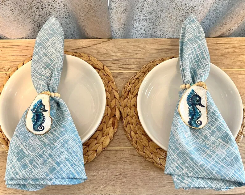 Set of (2) hand painted seahorse napkin rings, photo 2