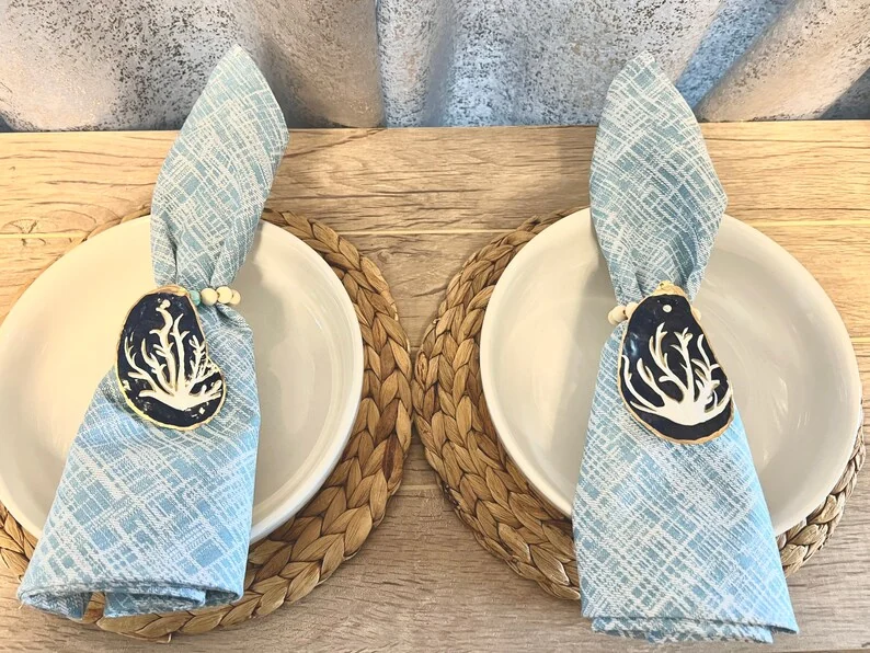 Set of (2) hand painted coral napkin rings, photo 5