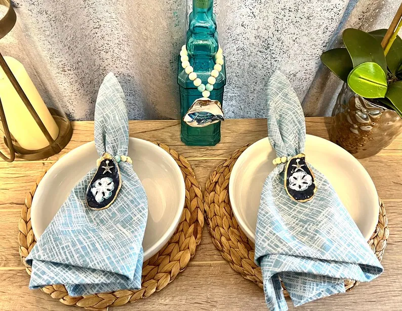 Set of (2) hand painted sand dollar napkin rings, photo 2