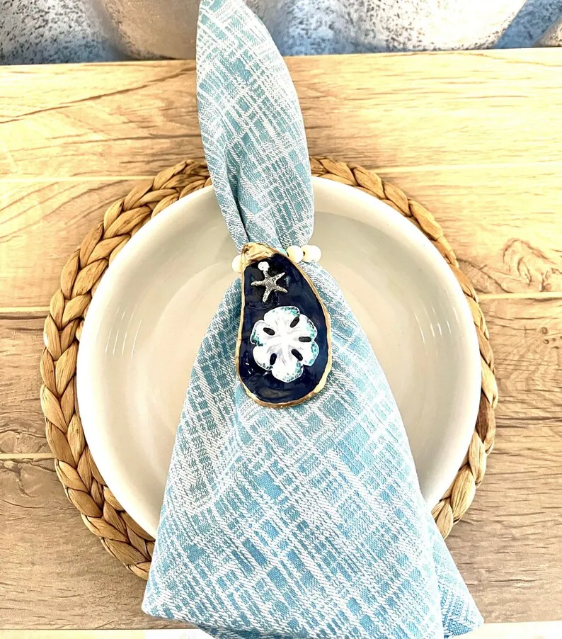 Set of (2) hand painted sand dollar napkin rings