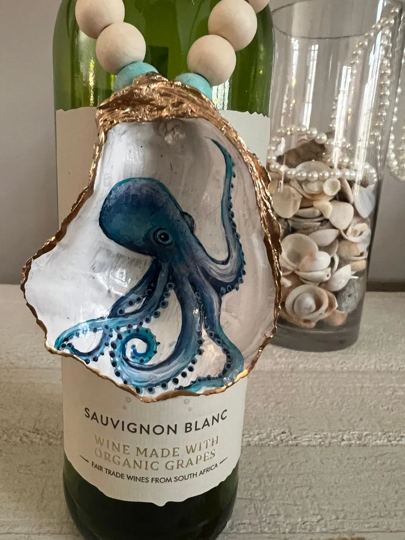Hand Painted Octopus Shell Wine/bottle Jewelry, photo 3