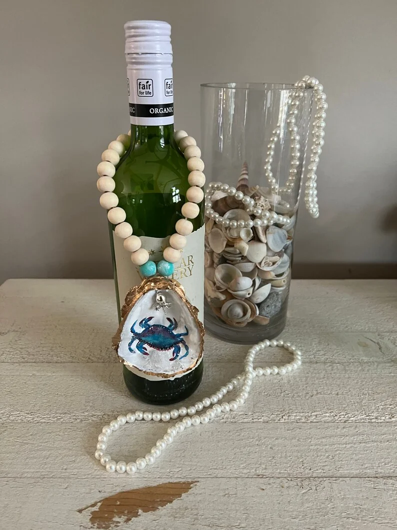 Hand Painted Crab Oyster Shell Wine/Bottle Jewelry, photo 5