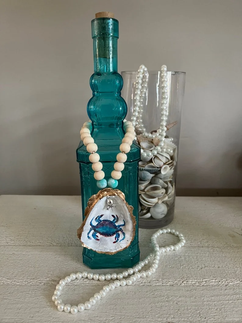 Hand Painted Crab Oyster Shell Wine/Bottle Jewelry