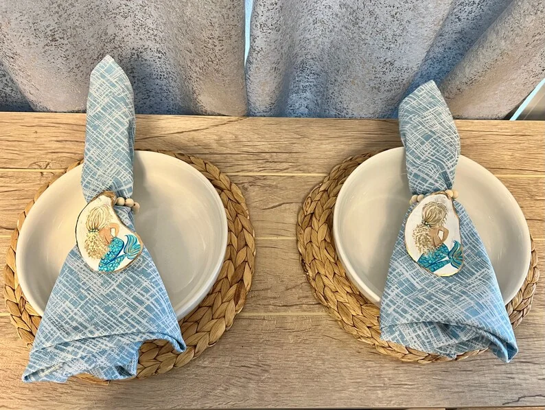 Set of (2) hand painted mermaid napkin rings, photo 2