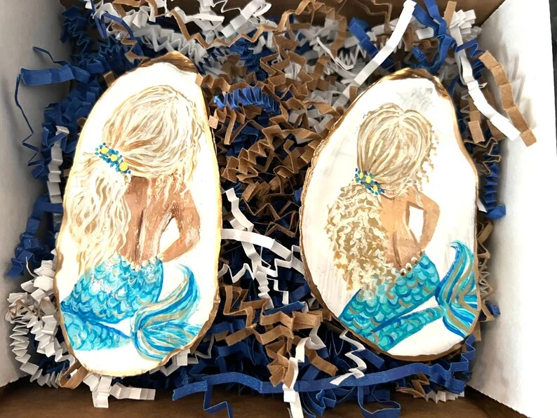 Set of (2) hand painted mermaid napkin rings, photo 6