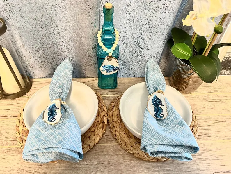 Set of (2) hand painted seahorse napkin rings, photo 4