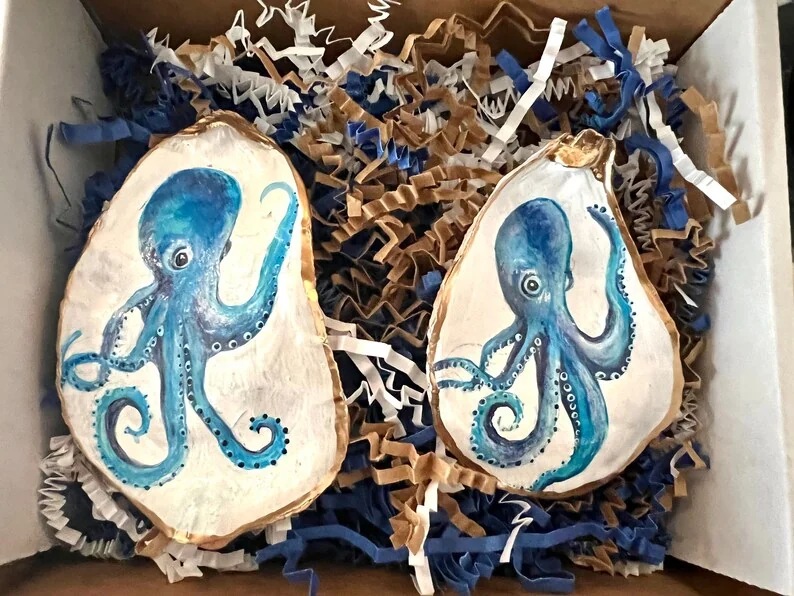 Set of (2) Hand painted Octopus napkin rings, photo 7