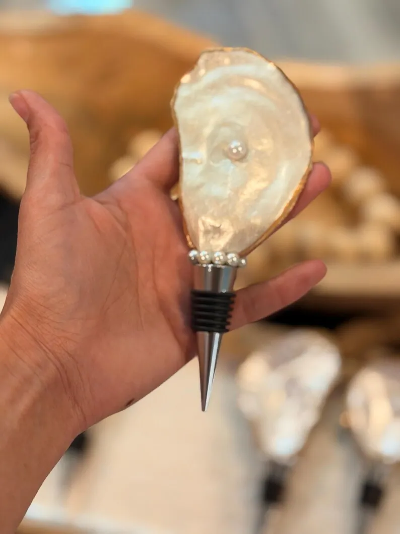 Pearl of the Pour — Handcrafted Pearlescent Oyster Shell Wine Bottle Stopper, photo 3