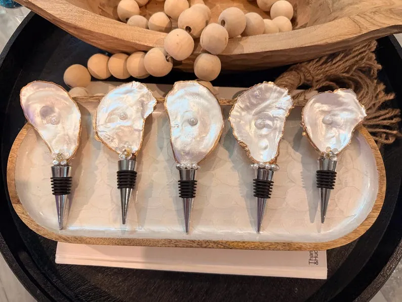 Pearl of the Pour — Handcrafted Pearlescent Oyster Shell Wine Bottle Stopper