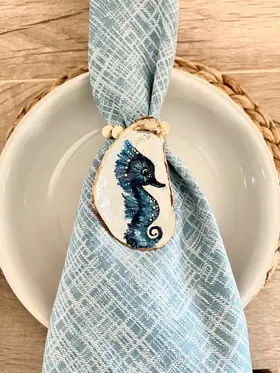 Set of (2) hand painted seahorse napkin rings