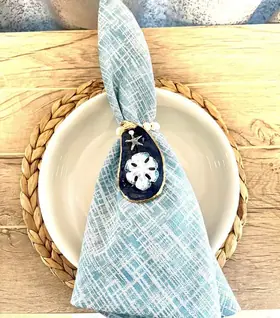 Set of (2) hand painted sand dollar napkin rings