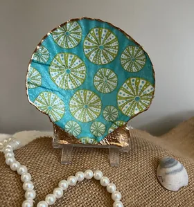 Large sea urchin print scallop shell