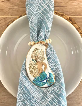 Set of (2) hand painted mermaid napkin rings