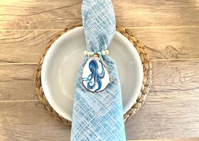 Set of (2) Hand painted Octopus napkin rings