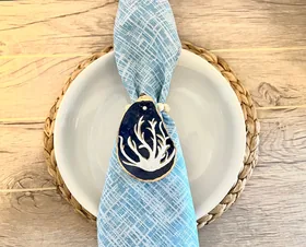 Set of (2) hand painted coral napkin rings